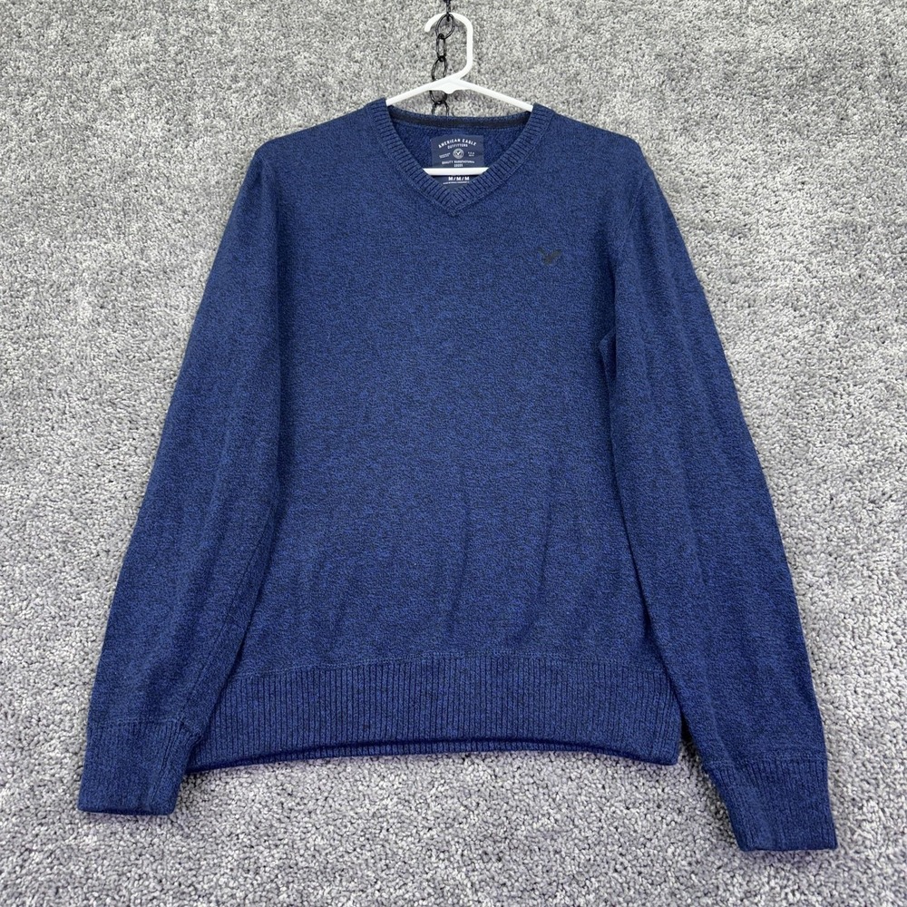 American Eagle Outfitters Sweater Mens Medium Blue Cotton V Neck Knit Pullover